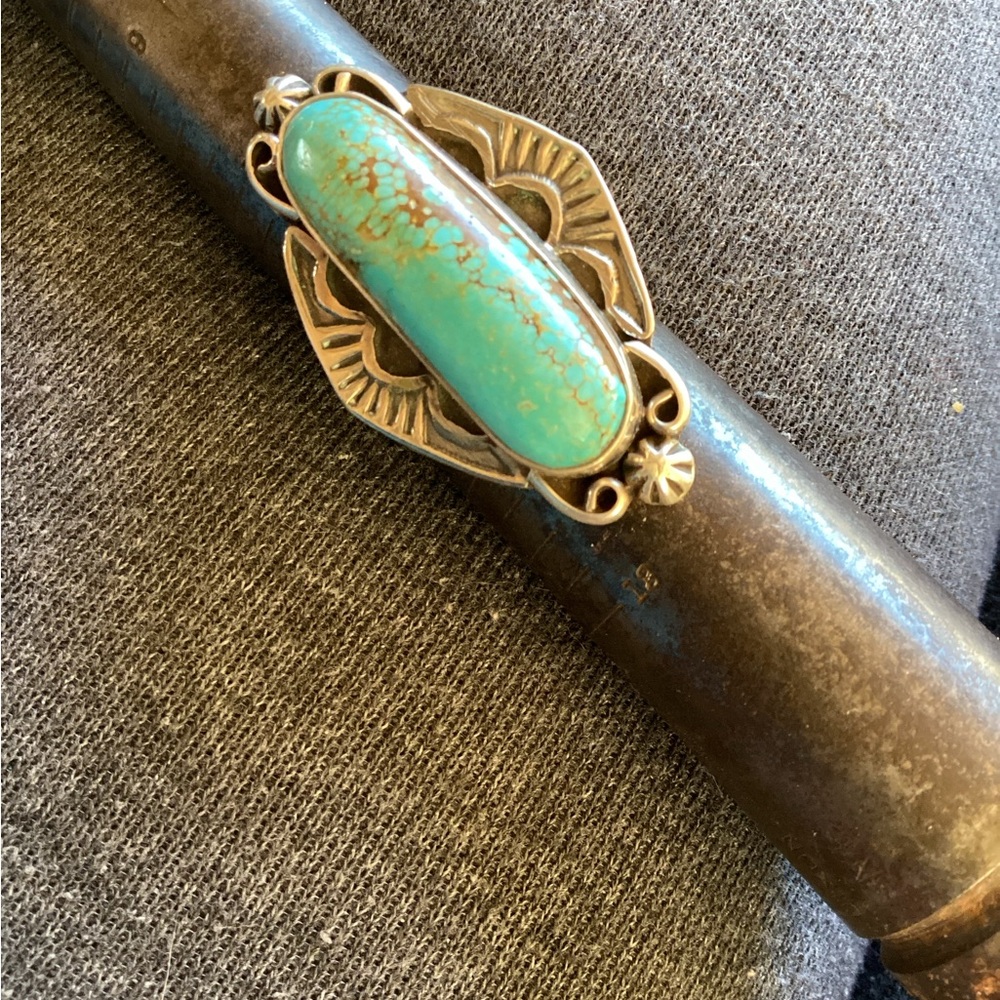 Ring Old Mens Sterling Silver Natural Turquoise Sz 11+
